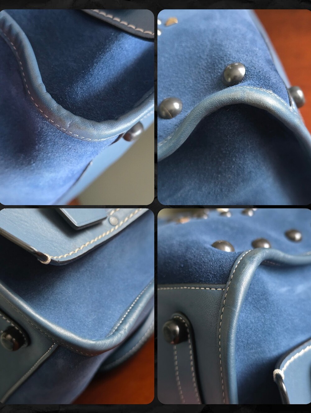 Coach 57163 Rogue 30 Western Rivets Blue Suede Leather Satchel Bag 1941 - Picture 11 of 16